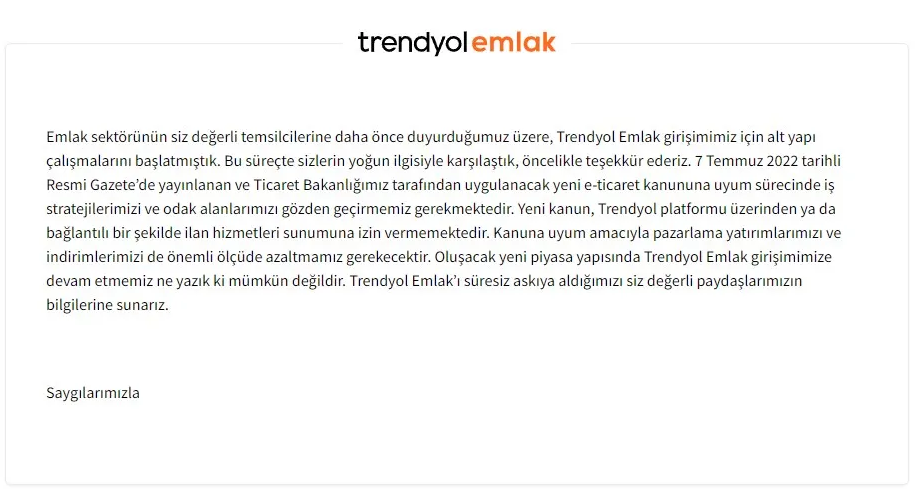 Trendyol Emlak bilgilendirme